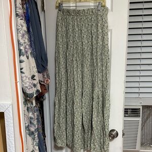 Light Green Floral Tiered Maxi Skirt